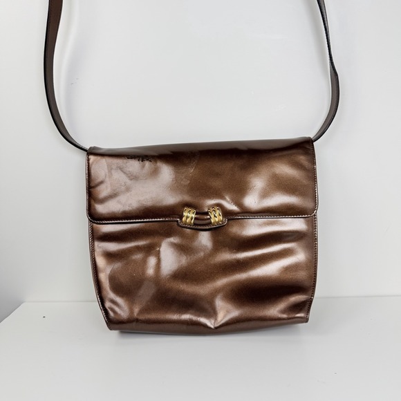 Salvatore Ferragamo Handbags - Salvatore Ferragamo M211044 Bronze Leather Shoulder Bag Made In Italy